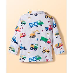 Babyhug Cotton Knit Full Sleeves Shirt & Pyjama Co-ord Night Suit With Vehicle Print - White