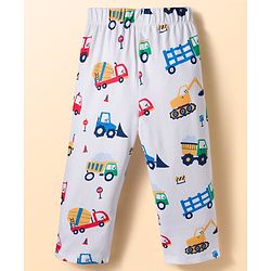 Babyhug Cotton Knit Full Sleeves Shirt & Pyjama Co-ord Night Suit With Vehicle Print - White