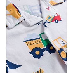 Babyhug Cotton Knit Full Sleeves Shirt & Pyjama Co-ord Night Suit With Vehicle Print - White