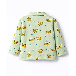 Babyhug Cotton Knit Full Sleeves Shirt & Pyjama Co-ord Night Suit With Tiger Print - Lime Green