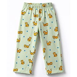 Babyhug Cotton Knit Full Sleeves Shirt & Pyjama Co-ord Night Suit With Tiger Print - Lime Green