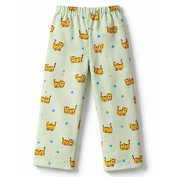 Babyhug Cotton Knit Full Sleeves Shirt & Pyjama Co-ord Night Suit With Tiger Print - Lime Green