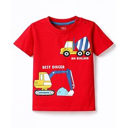 Babyhug Cotton Knit Half Sleeves T-Shirt & Pyjama Night Suit With Vehicle Print - Red