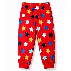 Babyhug Cotton Knit Half Sleeves T-Shirt & Pyjama Night Suit With Vehicle Print - Red