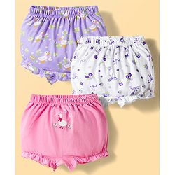 Babyhug 100% Cotton Knit Bloomers With Floral & Duck Print Pack of 3 - Multicolor