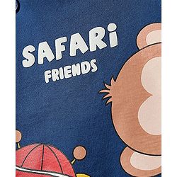 Babyhug 100% Cotton Single Jersey Knit Half Sleeves T-Shirt & Dungaree Set with Safari Print - Red & Navy Blue