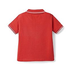 Babyhug Single Jersey Knit Half Sleeves T-Shirt & Dungaree Set with Safari Print - Red & Navy Blue