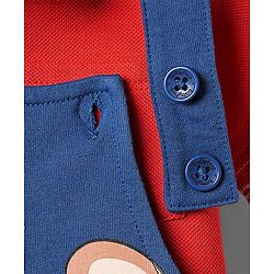 Babyhug Single Jersey Knit Half Sleeves T-Shirt & Dungaree Set with Safari Print - Red & Navy Blue