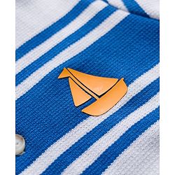 Babyhug Cotton Blend Knit Half Sleeves Striped Henley T-Shirt with HD Ship Graphic - Multicolor