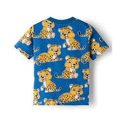 Babyhug Single Jersey Knit Half Sleeves T-Shirt & Dungaree Set with Tiger Print - Yellow & Navy Blue