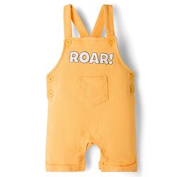 Babyhug Single Jersey Knit Half Sleeves T-Shirt & Dungaree Set with Tiger Print - Yellow & Navy Blue