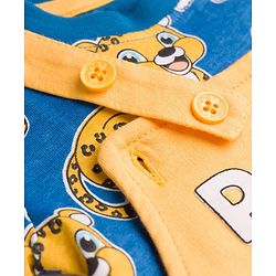 Babyhug Single Jersey Knit Half Sleeves T-Shirt & Dungaree Set with Tiger Print - Yellow & Navy Blue