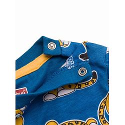 Babyhug Single Jersey Knit Half Sleeves T-Shirt & Dungaree Set with Tiger Print - Yellow & Navy Blue