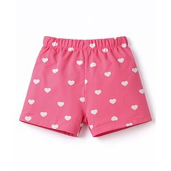 Babyhug 100% Cotton Knit Half Sleeves T-Shirt & Shorts Co-ord Night Suit With Heart Print - Pink