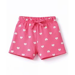 Babyhug 100% Cotton Knit Half Sleeves T-Shirt & Shorts Co-ord Night Suit With Heart Print - Pink