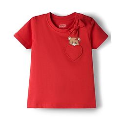 Babyhug Cotton Knit Half Sleeves Hearts Printed T-Shirt & Shorts Night Suit - Red