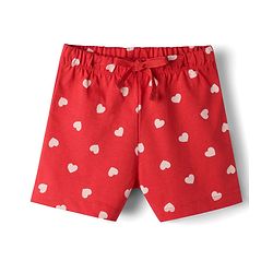 Babyhug Cotton Knit Half Sleeves Hearts Printed T-Shirt & Shorts Night Suit - Red