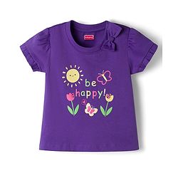 Babyhug Cotton Knit Half Sleeves Floral & Polka Dots Printed T-Shirt & Shorts Night Suit - Purple