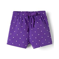 Babyhug Cotton Knit Half Sleeves Floral & Polka Dots Printed T-Shirt & Shorts Night Suit - Purple