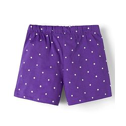 Babyhug Cotton Knit Half Sleeves Floral & Polka Dots Printed T-Shirt & Shorts Night Suit - Purple
