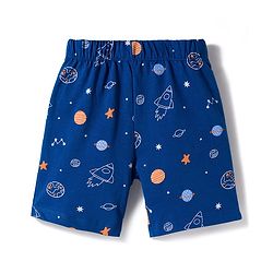 Babyhug Cotton Knit Half Sleeves Co-Ord Shirt & Short Night-Suit With Space Theme - Navy Blue