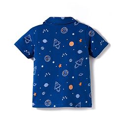 Babyhug Cotton Knit Half Sleeves Co-Ord Shirt & Short Night-Suit With Space Theme - Navy Blue