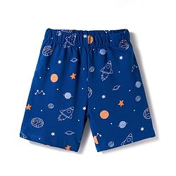 Babyhug Cotton Knit Half Sleeves Co-Ord Shirt & Short Night-Suit With Space Theme - Navy Blue