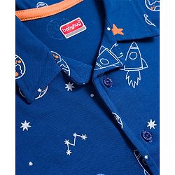 Babyhug Cotton Knit Half Sleeves Co-Ord Shirt & Short Night-Suit With Space Theme - Navy Blue