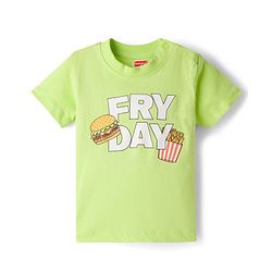 Babyhug Single Jersey Knit Half Sleeves T-Shirt & Dungaree Set with Text Print - Green