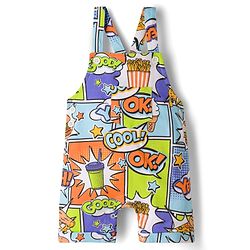 Babyhug Single Jersey Knit Half Sleeves T-Shirt & Dungaree Set with Text Print - Green