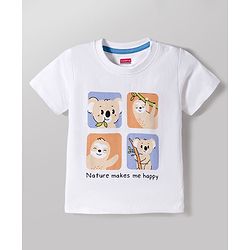 Babyhug Cotton Knit Half Sleeves T-Shirt & Shorts Night Suit With Koala & Sloth Print - White