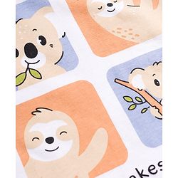Babyhug Cotton Knit Half Sleeves T-Shirt & Shorts Night Suit With Koala & Sloth Print - White