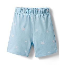 Babyhug Cotton Knit Half Sleeves T-Shirt & Shorts Night Suit With Teddy Bear Print - Light Blue