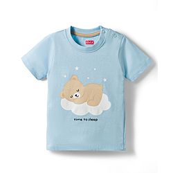 Babyhug Cotton Knit Half Sleeves T-Shirt & Shorts Night Suit With Teddy Bear Print - Light Blue