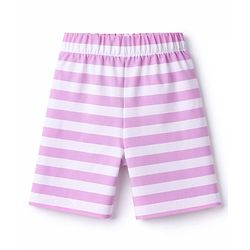Babyhug Cotton Knit Half Sleeves Text Printed & Striped T-Shirt & Shorts Night Suit - Lavender