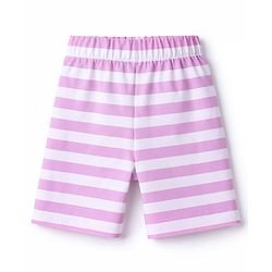Babyhug Cotton Knit Half Sleeves Text Printed & Striped T-Shirt & Shorts Night Suit - Lavender