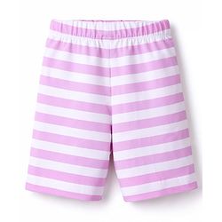 Babyhug Cotton Knit Half Sleeves Text Printed & Striped T-Shirt & Shorts Night Suit - Lavender