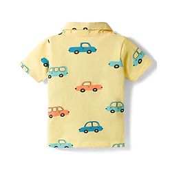 Babyhug Cotton Knit Half Sleeves Co-ords Shirt & Shorts Night Suit with Car Print - Yellow