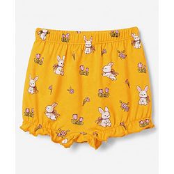Babyhug 100% Cotton Knit Polka Dots Floral & Bunny Printed Bloomers Pack Of 3 - Pink Yellow & White