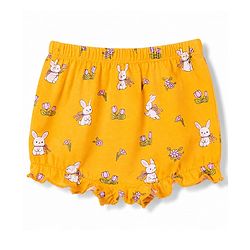 Babyhug 100% Cotton Knit Polka Dots Floral & Bunny Printed Bloomers Pack Of 3 - Pink Yellow & White