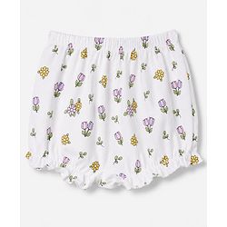 Babyhug 100% Cotton Knit Polka Dots Floral & Bunny Printed Bloomers Pack Of 3 - Pink Yellow & White