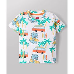 Babyhug 100% Cotton Knit Beach Theme & Dino Printed Co-Ord T-Shirt & Shorts Set - Multicolour