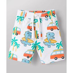 Babyhug 100% Cotton Knit Beach Theme & Dino Printed Co-Ord T-Shirt & Shorts Set - Multicolour