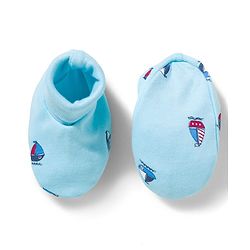 Babyhug 100% Cotton Interlock Knit Mittens & Booties With Boat Print - Blue