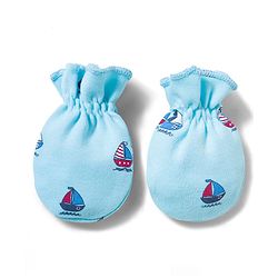 Babyhug 100% Cotton Interlock Knit Mittens & Booties With Boat Print - Blue