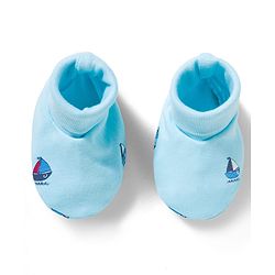 Babyhug 100% Cotton Interlock Knit Mittens & Booties With Boat Print - Blue