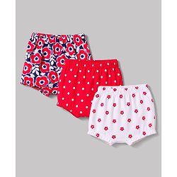Babyhug 100% Cotton Single Jersey Knit Bloomers With Dot and Floral Print Pack of 3 -Pink,White,Red