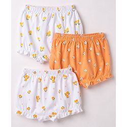 Babyhug 100% Cotton Knit Floral & Tropical Theme Printed Bloomers Pack Of 3 - Orange & White