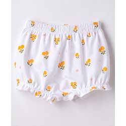 Babyhug 100% Cotton Knit Floral & Tropical Theme Printed Bloomers Pack Of 3 - Orange & White