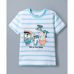 Babyhug Cotton Knit T-Shirt Half Sleeves Striped with Graphics Multi Color 6-9 Months